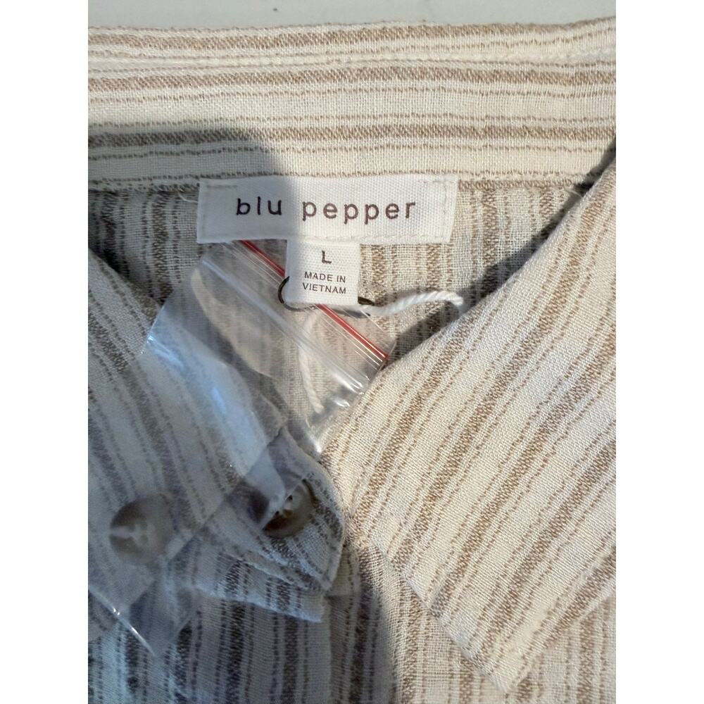 BLU PEPPER Stripe Short Sleeve Button-Up Linen Shirt LARGE - Picture 9 of 9